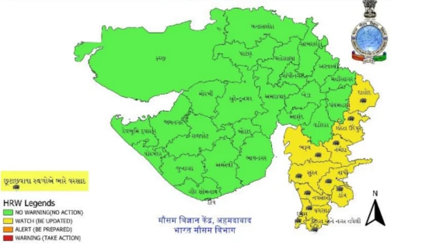 ગુજરાતના નક્શા ઉપર હવામાનની આગાહીની તસવીર
