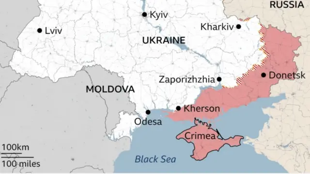 نقشهای از اوکراین ومناطق درگیر