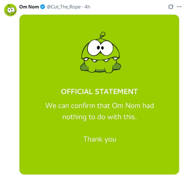 اوم نوم سے منسوب اکاؤنٹ کی جانب سے ایکس پوسٹ