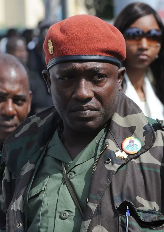 Toumba Diakite, aide de camp du capitaine Moussa Dadis Camara, chef militaire de la Guinée, le 2 octobre 2009 sur la place des Martyrs à Conakry, lors des cérémonies commémorant le 51e anniversaire de l'indépendance. 