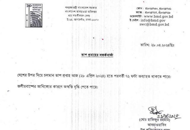 আবহাওয়া বিভাগ এ নিয়ে দেশে পঞ্চম বারের মতো ‘হিট অ্যালার্ম’ জারি করলো