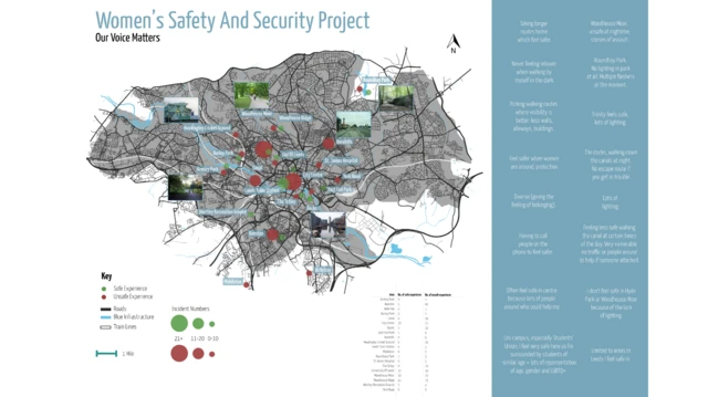 Un mapa que muestra las zonas de Leeds donde las mujeres se sienten más inseguras.