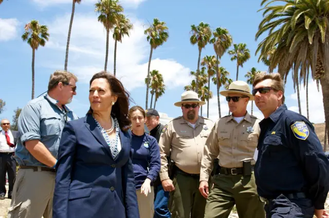 Attorney General Kamala Harris tours the clean up efforts after a California oil spill in 2015