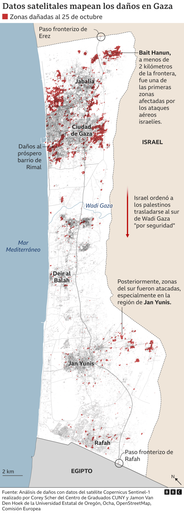 Mapa de los daños en Gaza