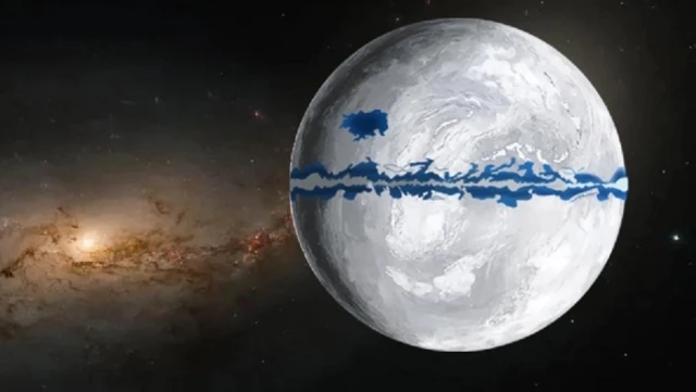 ภาพจำลองโลกในยุคลูกบอลหิมะซึ่งมีน้ำแข็งละลายบริเวณเส้นศูนย์สูตร