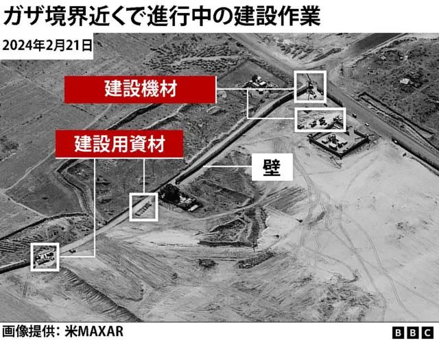 ガザ境界近くで進行中の建設作業