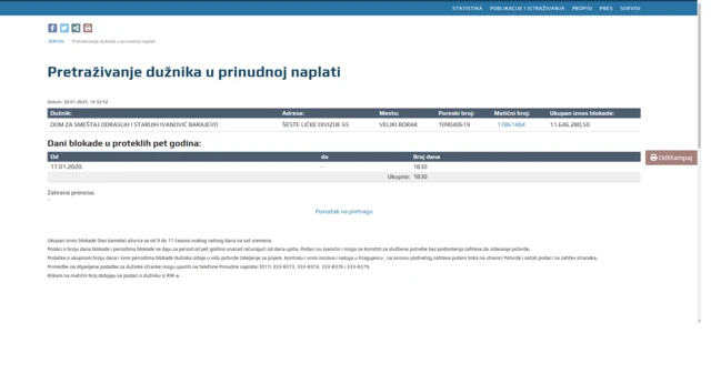 račun doma u blokadi