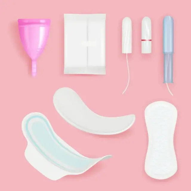 Some menstrual products wey women and girls fit use manage dia periods: menstrual cup, tampons and pads