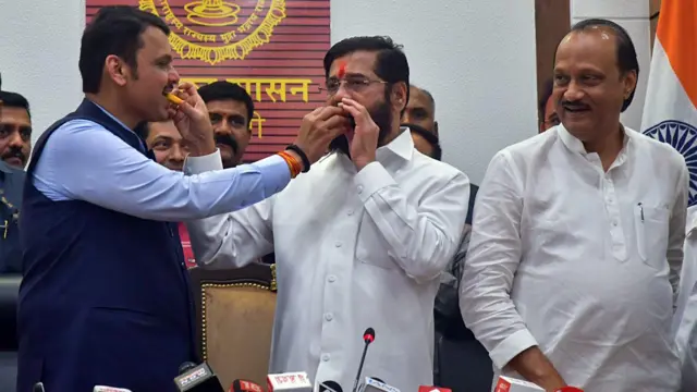 देवेंद्र फडणवीस, एकनाथ शिंदे और अजित पवार.