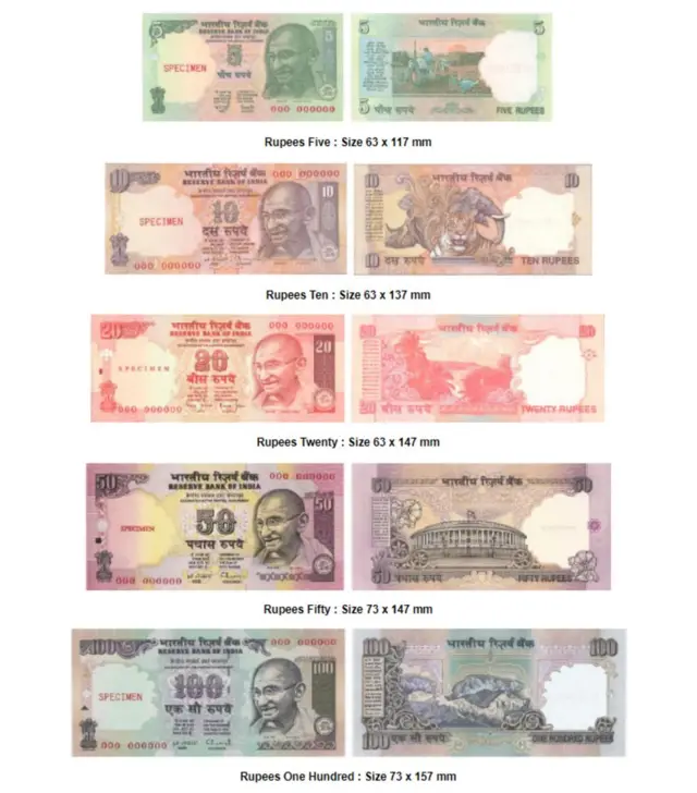 રૂ. 5થી માંડીને રૂ. 100 સુધીની ચલણી નોટો