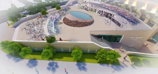 ከሚኒሊክ ሀውልት ፊት ለፊት በሚገኘው የዓድዋ ሙዝየም መግቢያ ያለ የድል በዓል ማክበሪያ ስፍራ