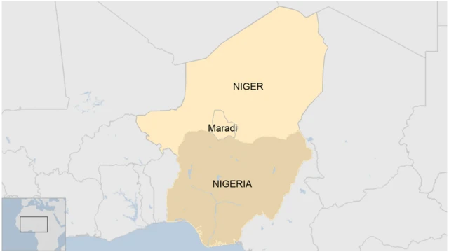Carte montrant le Niger, le Nigéria et Maradi