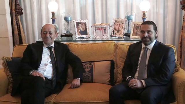 وزير الخارجية الفرنسي جان إيف لودريان ورئيس الوزراء اللبناني سعد الحريري
