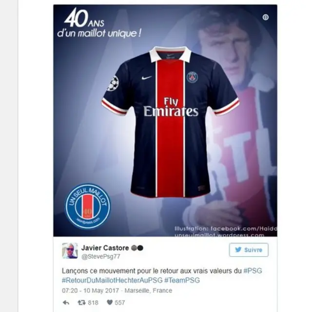 Sur les réseaux sociaux, des fans enragés contre ce nouveau maillot appellent au retour du design Hechter, du le nom du célèbre créateur de mode devenu président du PSG en 1973.