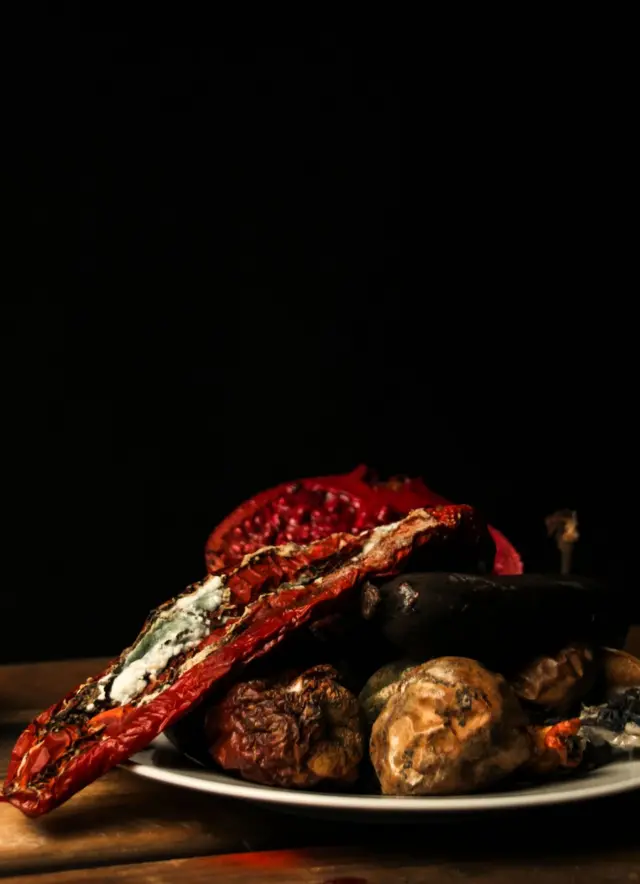 ਪਲੇਟ ਵਿੱਚ ਰੱਖਿਆ ਸੜਿਆ ਹੋਇਆ ਖਾਣਾ