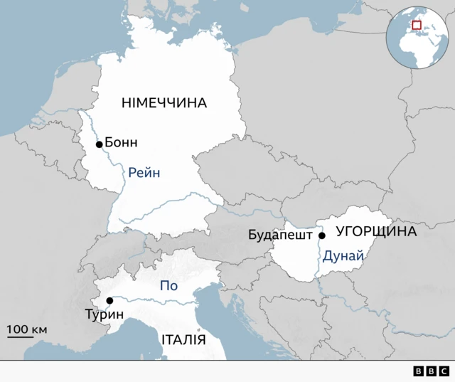 мапа європейських країн та річок