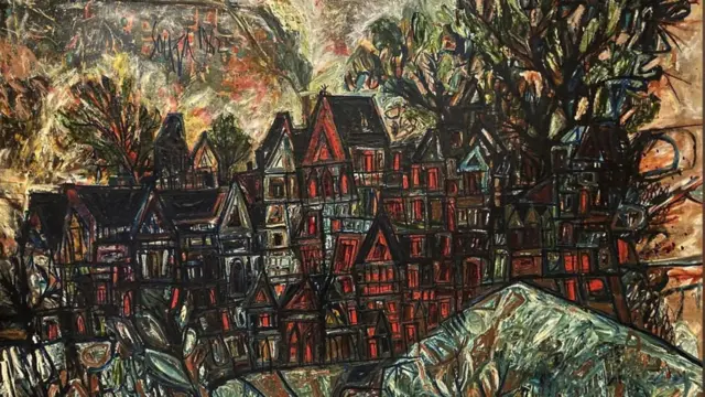  'హౌసెస్ ఇన్ హాంప్‌స్టెడ్' టైటిల్‌తో కళాకారుడు ఫ్రాన్సిస్ న్యూటన్ సౌజా వేసిన ప్రకృతి దృశ్యం పెయింటింగ్‌