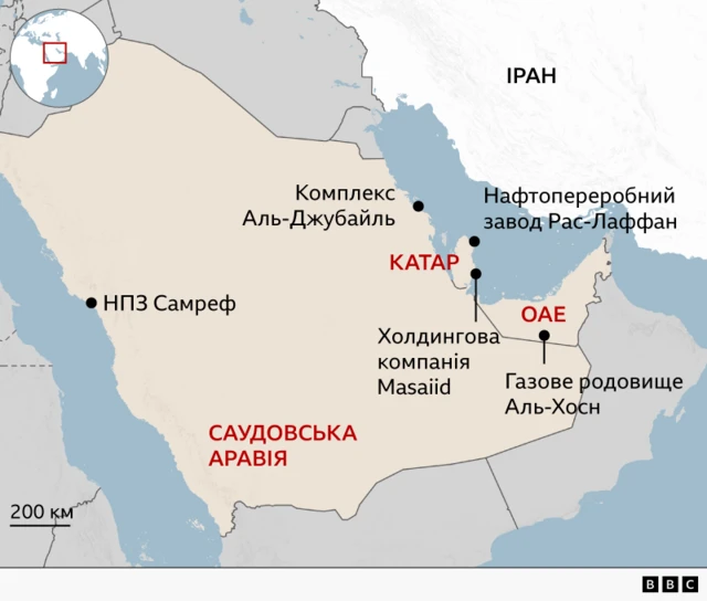 Енергетичні обʼєкти Близького Сходу - мапа 