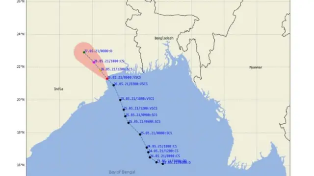 ঘূর্ণিঝড় জাওয়াদের সম্ভাব্য গতিপথ
