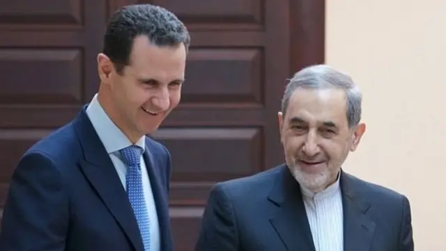 علی اکبر ولایتی، مشاور رهبر جمهوری اسلامی در کنار بشار اسد