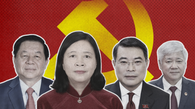 Bốn nhận sự mới của Bộ Chính trị, từ trái qua lần lượt là: ông Nguyễn Trọng Nghĩa, bà Bùi Thị Minh Hoài, ông Lê Minh Hưng và ông Đỗ Văn Chiến. 