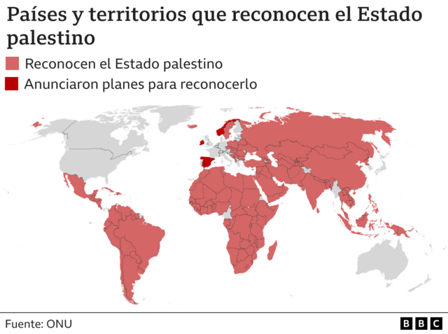 Mapa de países que reconocen el Estado palestino. 