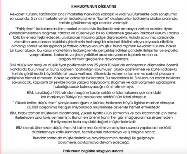 bim'in açıklaması