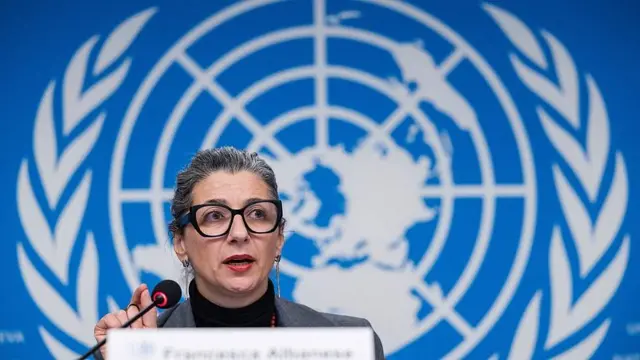 Francesca Albanese hablando en la ONU