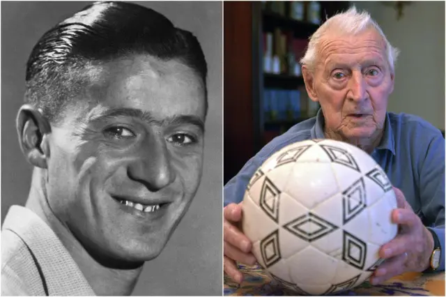 لوسيان لوران عام 2002، عن 94 عاماً، وفي عام 1930، حين سجل أول هدف في تاريخ كأس العالم عن 23 عاماً.