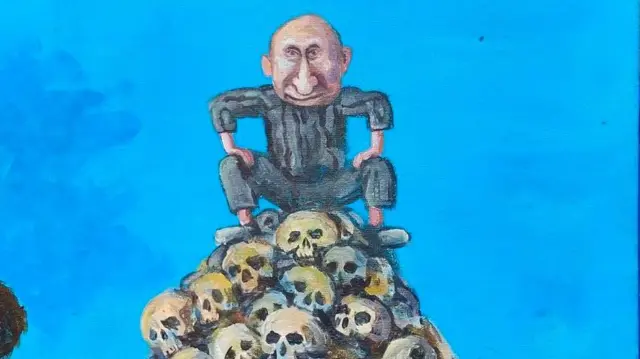 Карикатура с Путиным, на которой он сидит на черепах