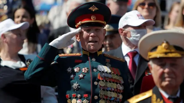 Veteran salutes during World War Two victory parade