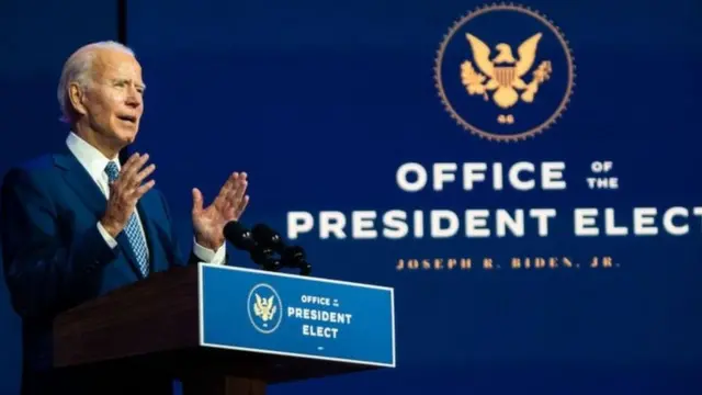 Presidente eleito nos EUA, Joe Biden, durante discurso