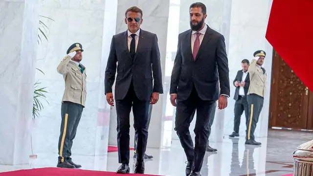 دیدار امانوئل مکرون و احمد شرع در کاخ ریاست جمهوری سوریه