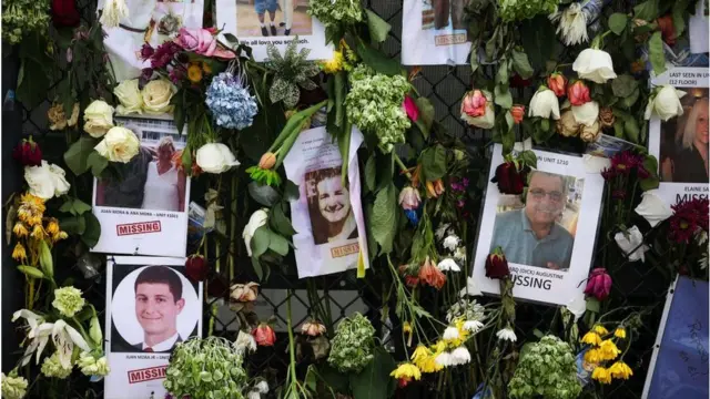 Fotos de los desaparecidos en el derrumbe.