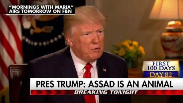 صورة من المقابلة التي وصف فيها ترامب بشار بالحيوان