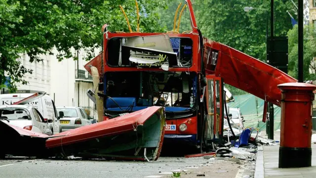 The wreck of the Number 30 bus in London after the July 7 attacks