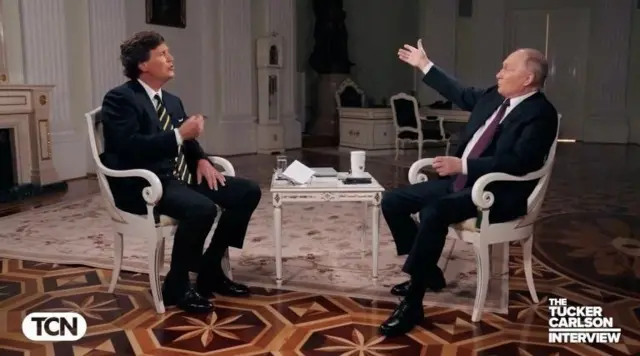 Владимир Путин  америкалык журналист Такер Карлсонго берген маегинде Украинадагы согушка Киев менен Батышты күнөөлөдү