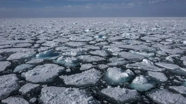 Trozos de hielo flotando en el océano en Svalbard, en el Ártico