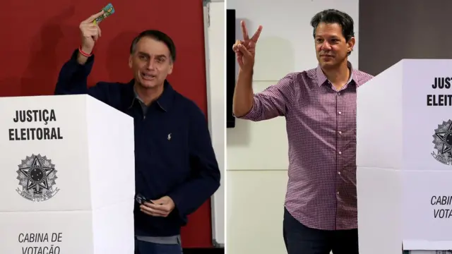 Colagem mostra Bolsonaro e Haddad votando no primeiro turno