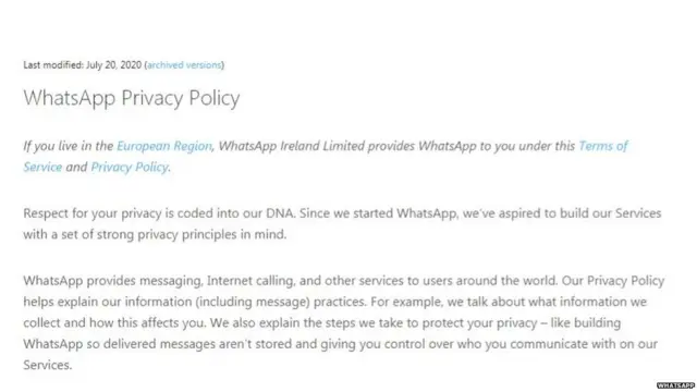 वॉट्सऐप की पुरानी पॉलिसी में यूज़र्स की निजता पर ज़ोर दिया गया था