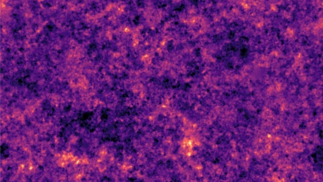 จุดสีส้มสว่างคือบริเวณที่มีกระจุกดาราจักรและสสารมืดอยู่มากที่สุด ส่วนจุดสีดำคือช่องว่างที่แทบจะไม่มีสิ่งใดอยู่เลย