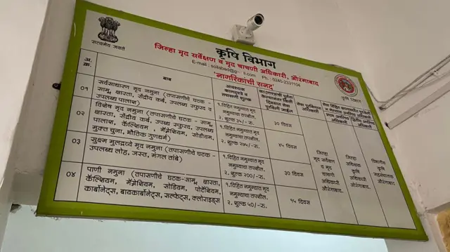 माती परीक्षणासाठी आकारले जाणारे शुल्क दर्शवणारा फलक.