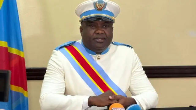Christophe Nangaa mu kiganiro n'abanyamakuru ku cyumweru i Kinshasa