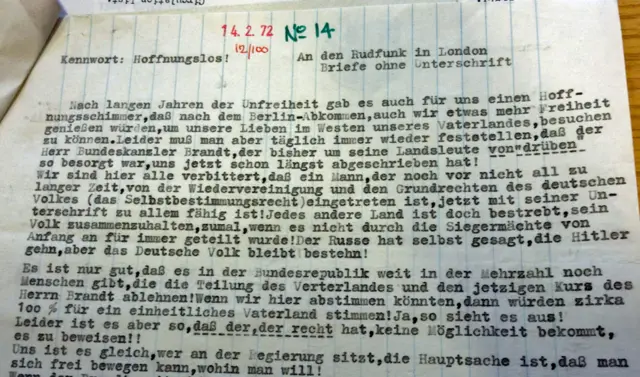 Одно из писем из Восточной Германии, сохранившееся в архивах Би-би-си