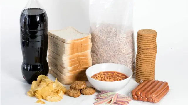 A photo illustration of 'Ultra Processed' foods on February