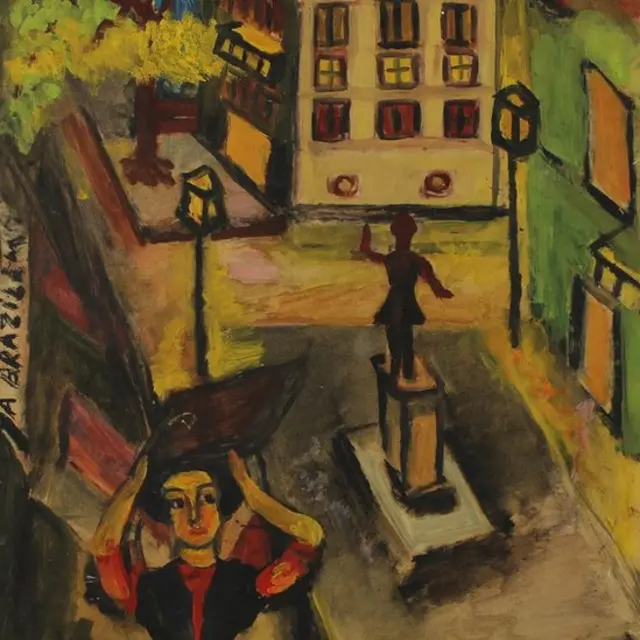 El óleo muestra a una prostituta mirando la estatua de José Bonifácio en el centro de Río de Janeiro.