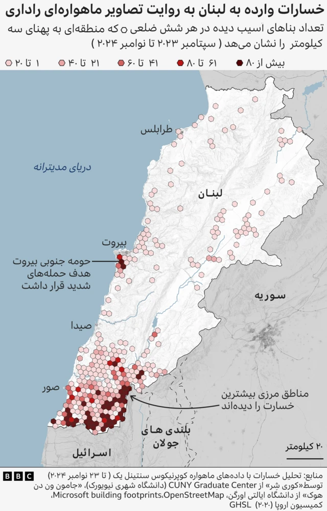 نقشه خسارات وارد ‌آمده به لبنان