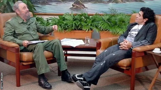 Former Cuba president Fidel Castro and Diego Maradona