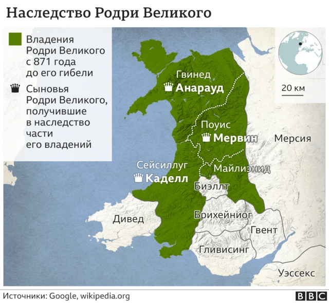 Владения Родри Великого и как они были поделены