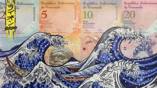 Dibujo sobre billete.